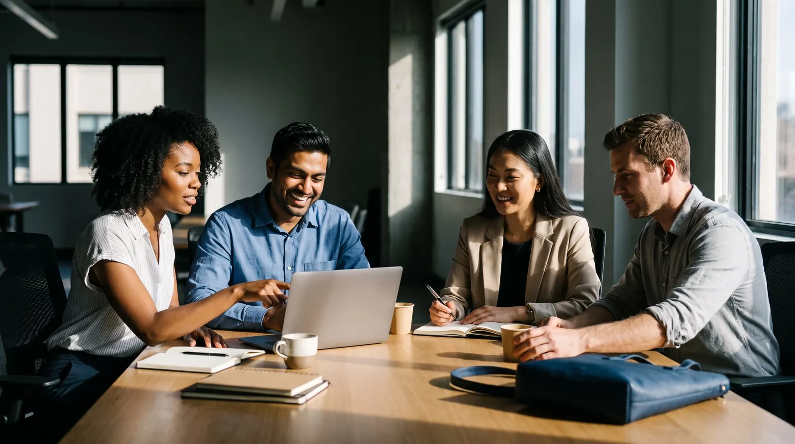 Small team of recruiters working together around a table